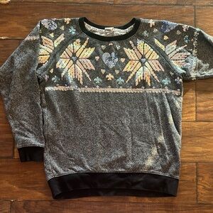 PINK Victoria's Secret Gray Crewneck Sweater with Iridescent Sequin Snowflakes
